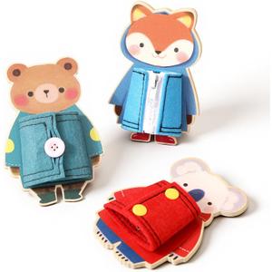 Wooden Dressing Skills Toys for Toddlers, Montessori Fine Motor Set with Zipper, Snap & Button Practice, 3 Animal Boards (Bear/Fox/Koala), Quiet Travel Toy for Preschool, Ages 2+
