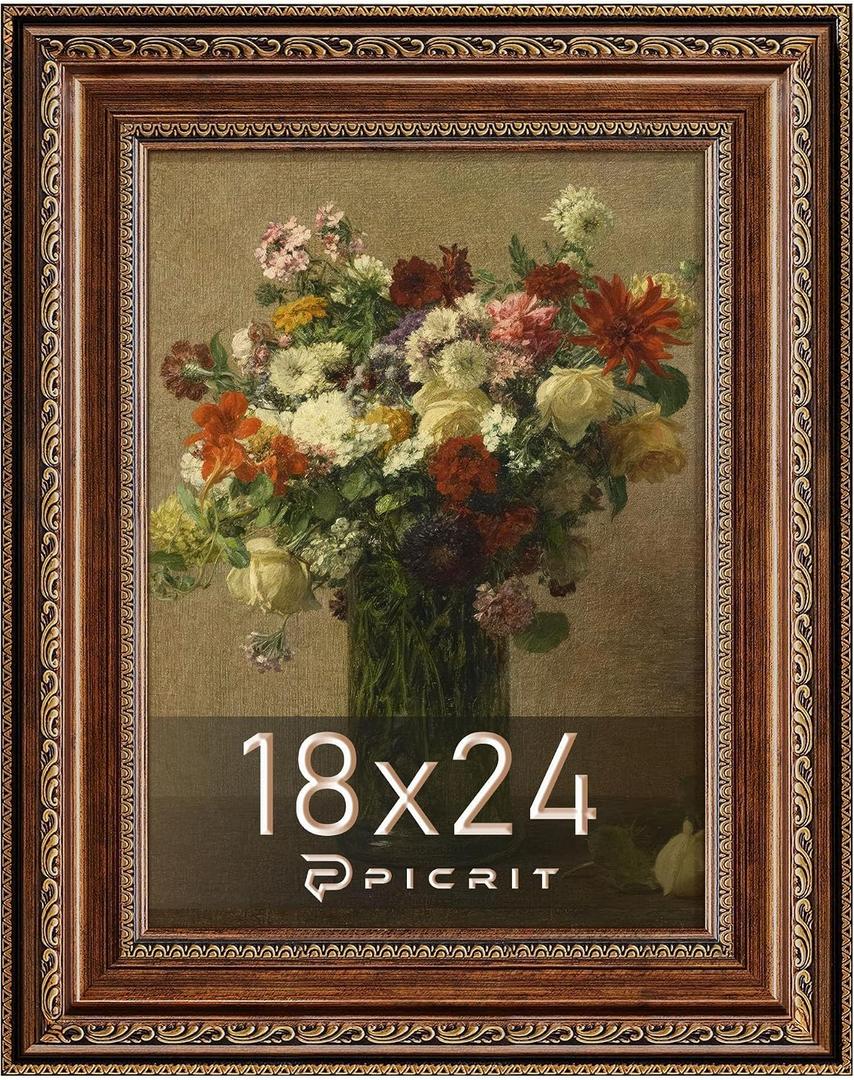 Picrit 18x24 Antique Gold Bronze Poster Frame, 2.75 Inch Wide Ornate Border Victorian Style - Wall Mountable Photo Frame for Gallery Art & Home Decor, 1 Pack