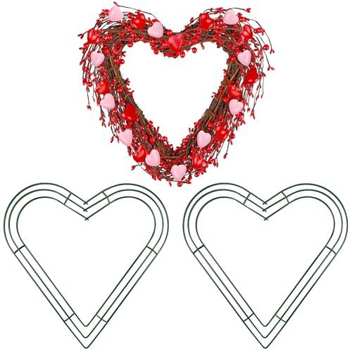 Aodaer 4 Pack 12 Inch Heart Wire Wreaths Frame Heart Metal Wreath Garland Green Wire Flower Wreath for Valentine's Day, Wedding Party, Home Ceremony Decoration