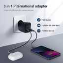 2 x Universal Travel Adapter International Pocket Plug with PD 20W USBC & USBA All-in-one with Type A C G I for US to EU UK AUS USA Worldwide Flight Travel (Black, Not Voltage Converter)