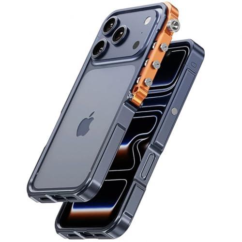 QANXGOG Metal Bumper Case for iPhone 17 Pro Max, Full-Frame Aluminum Bumper No Back Cover with Metal Buttons, Minimalist Bare-Hand Feel, Blue