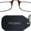 ThinOptics Keychain Case and Readers Rectangular Reading Glasses (Black Case / Brown Frames)