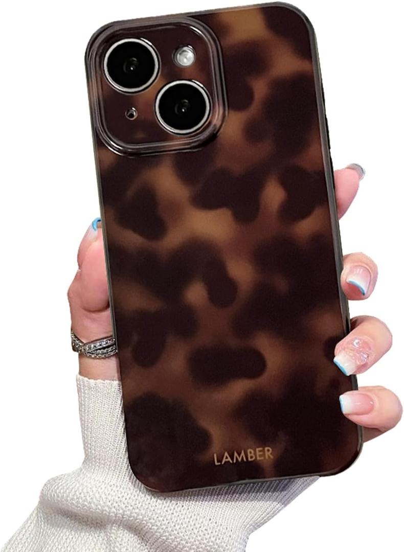Cute Phone Case for iPhone 15 Case Amber Leopard Full Camera Protective Slim Shockproof Aesthetic-Brown Amber