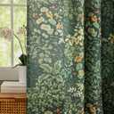Green Floral Curtains 80 Inches Long 2 Panels Vintage Cottagecore Botanical Curtains for Living Room, Grommet Privacy Semi-Sheer Linen Drapes Green Leaf Pattern French Country Curtain, 50 x 80 Inch
