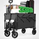 Quindom Collapsible Folding Wagon,Outdoor Camping Cart with 360-degree Universal Wheels,Beach Cart Large 150L Capacity & 330LBS Load for Sports, Shopping, Gardening,Camping(Black)
