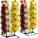 Chip Rack Display Stand 2 Pack, Potato Chip Display Rack with 24 Clips, 2 Row Chip Bag Holder for for Party Display, Snack Retail Display Rack Chip Stand Display for Countertop Store, Black