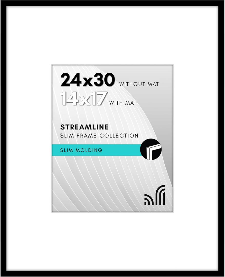 Americanflat 24x30 Picture Frame with Polished Plexiglass - Use as 14x17 Frame with Mat or Display 24x30 Photo Without Mat - Signature Collection - Thin Picture Frames for Wall Display - Black