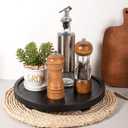 Round Decorative Tray Wood Bathroom Counter Organizer Farmhouse Kitchen Decor Wooden Riser for Soap Dish, Perfume, Candle, Sponge, 11" - Black