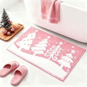Mocsicka Christmas Bath Mat Pink Xmas Tree Winter Bathroom Rug Super Soft Absorbent Bathroom Rugs Non Slip Bath Mat Machine Washable Rug for Bathrooms 20x32 inches (Pink)