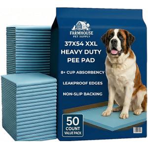 Pee Pads for Dogs Extra Large 37x54 XXL - 50 Count Leak Proof Heavy Duty with Adhesive Tabs 24 Hour Absorbent Disposable Puppy Training Pads for Large Dog Breeds 6-Layer Non Slip Backing