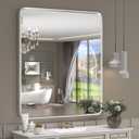 28x32 Inch Silver Framed Mirror, Silver Rounded Rectangle Bathroom Vanity Mirror for Wall, Silverish Painted, Shatterproof, Anti-Rust (Horizontal/Vertical)