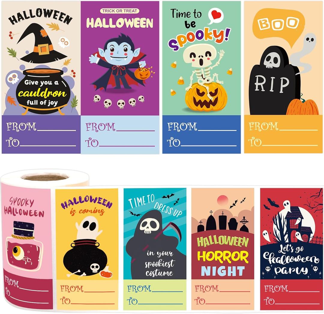 3 x Fancy Land Halloween Stickers to from Name Gift Tags Happy Halloween Envelope Seals for Goodie Bags Boxes Party Decor Supplies 300Pcs