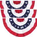 3X6FT American Pleated Fan Flag, USA Patriotic Flag Bunting Half Fan Banner 4th of july Decoration Indoor/Outdoor (Set of 3)