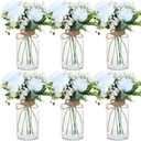 Zeyune 6 Sets Mason Jar Table Centerpiece with Artificial Peony Baby's Breath Flower Centerpieces Faux Flowers with Rope for Wedding Reception Engagement Bridal Shower Rustic Table Decor(Blue)