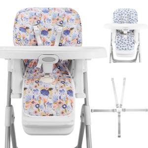 Baby High Chair Cover Replacement, Reversible & Waterproof High Chair Cushion Pad Home & Restaurant use, Includes 5-Point Harness Strap, Chair Not Included - Blue