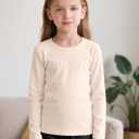 Resinta Girls Basic Long Sleeve Crew Neck Top Kids Layering Tees Casual Soft Solid Pullover T-Shirts 2-14 Years (Beige)