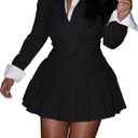 Adogirl Women 2 Piece Outfits Color Block Crop Blazer Mini Pleated Skirt Sets Matching Set Casual Business Skirt Suits, XXL