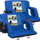 Sheenive Stadium Seats with Back Support (380 lbs) - 2.8'' Thick Comfy Cushion, 6 Adjustable Angles Bleacher Seat with Armrests - Includes Backpack Strap, Carry Handle, 2 Cup Holders & 2 Large Pockets (24.5" Wide)