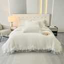 MOOWOO Chic Ruffle Lace Polyester Duvet Cover Set -Girl White Bedding-3 Piece Full Duvet Cover with Zipper Closure -Ultra Soft and Light Weight (White,Full)
