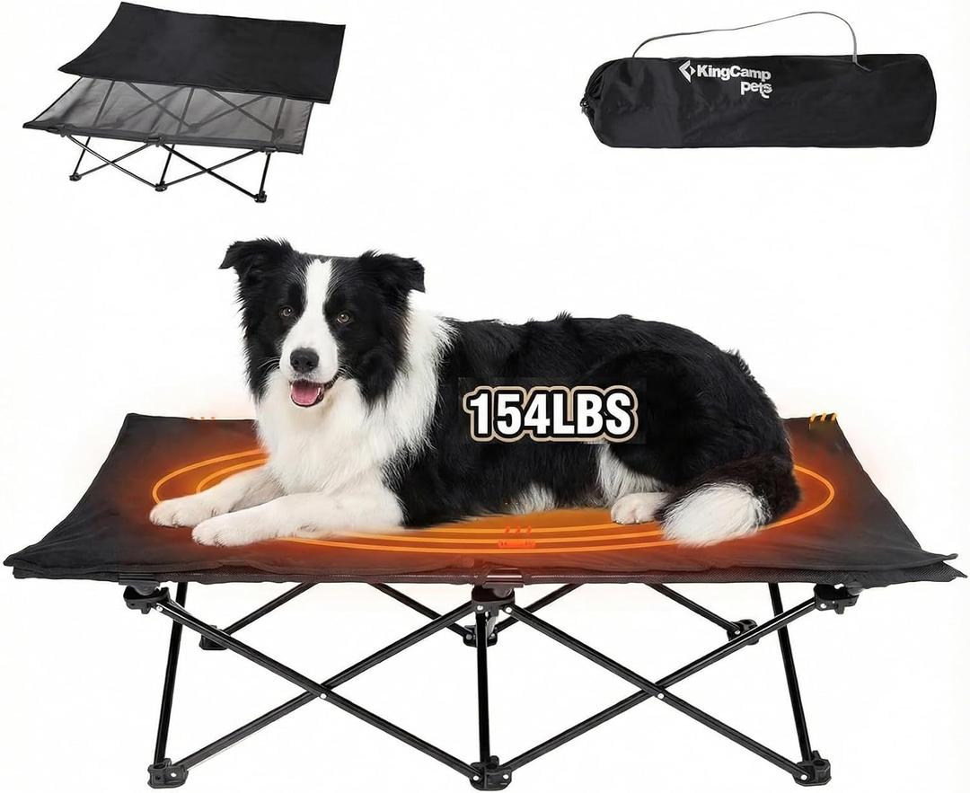 KingCamp Elevated Dog Bed for Large Dogs, Outdoor Raised Cooling Pet Cot Bed with Washable Breathable Mesh & No-Slip Feet Perfect for Camping, Backyard, Indoor Use (Large, Black) (49.6"L x 26"W x 13"Th)