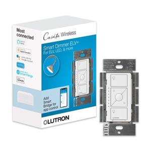 Lutron Caseta Original Smart Dimmer Switch ELV+ (Lutron Hub Required), 250W LED, Single-Pole/3-Way, Neutral Required, PD-5NE-WH, White (1 Pack)