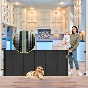 Reinforcement Strip Design 80 Inch Retractable Baby Gates Extra Wide Baby Gates for Large Openings Retractable Dog Gate for Doorway Mesh Dog Gate Indoor Prevent Babies/Pets from Crawling Under, Black