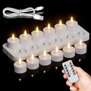 GenSwin 7 Rechargeable Tea Lights Candles with Charging Base and Remote Timer, Flameless LED Tealight Candles Battery Operated Halloween Fall Wedding Table Centerpieces (1.57 x 1.85)