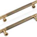 -5 Pack Antique Brass Kitchen Cabinet Pulls, 5 Inch Solid Brass Dresser Drawer Handles, Furniture Hardware Door Pulls for Cupborard Wardrobe Closet Vanity
