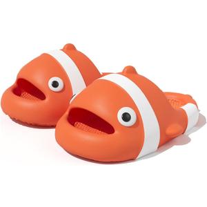 Jerzmy Clown Fish Cute Slides for Kids Toddler, Cushioned Boys Girls Sandals, Funny Animal Comfy House Slippers Non Slip Beach Shower Shoes for Indoor Outdoor Pool Garden (Orange)