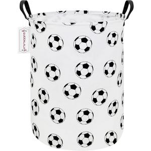 QUEENLALA Large Storage Basket,Laundry Hamper/Bathroom/Home Decor/Collapsible Round Storage Bin,Boys and Girls Hamper/Boxes/Clothing(Round-Football)