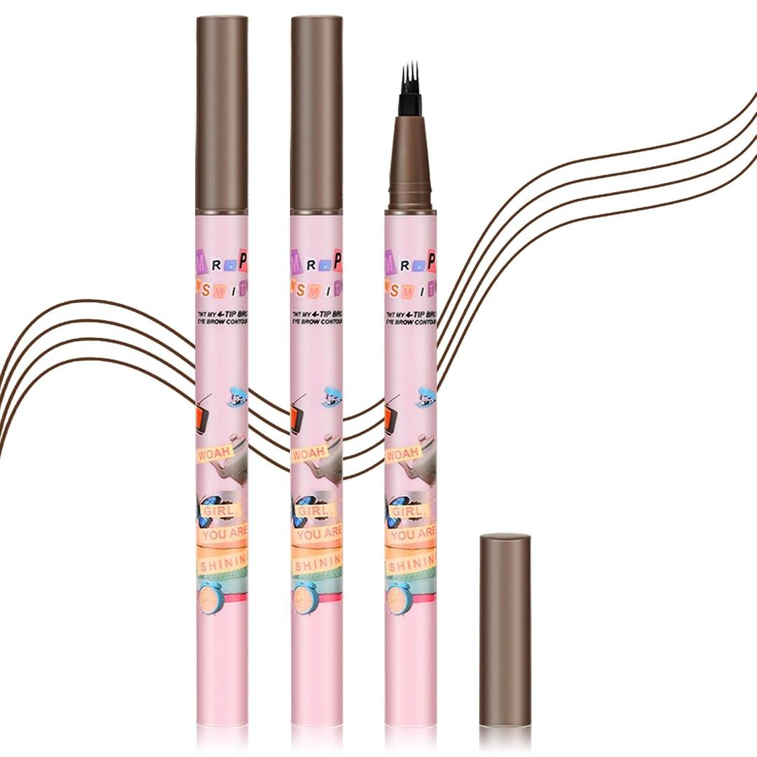 3PCS Microblading Eyebrow Pen Waterproof Dark Brown Eyebrow Pencil for Women,Easy to Shape,Long-lasting Brow Pen,Easily Create Natural Eyebrow Makeup-Dark Brown