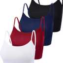 Boao 4 Pack Women's Cropped Tank Tops, Cotton Spaghetti Strap Crop Top Basic Sports Crop Cami Half Camisoles for Teen Girls (Black, White, Wine Red, Navy)