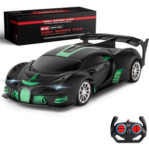 Remote Control Car 1/18 High Speed RC Cars Toys for Boys Girls Vehicle Racing Hobby with Headlight Xmas Birthday Gifts for Kids (Green Black)