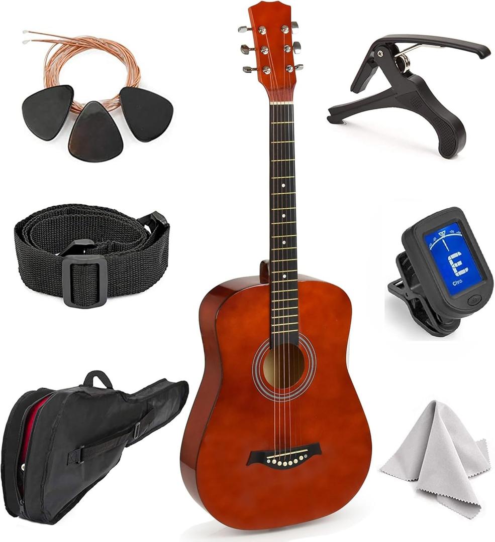 Classical Acoustic Guitar For Kids By MasterPlay- 30 Beginner Guitar For Learners- Accoustic String Guitar Starter Kit: Guitar Bag, Tuner, Strap, Extra Strings, Picks, Wash Cloth, Capo (Mahagnah) (Mahagonah)