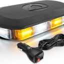 HLauto 700A Rooftop Emergency Strobe Lights Bar, 72 LED Amber White Mini Beacon Safety Flashing Warning Traffic Lights Bar w/Magnetic Base for 12-24V Trucks, Construction Vehicles, Snowplow, Cars