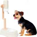 Pet Standing Water Dispenser Cat Dog Standing Ceramic Bowl Automatically Feeding Water Height Adjustable Detachable Pole (Pink-White, Large)