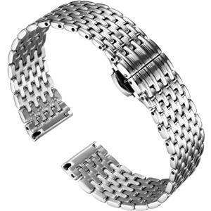 BINLUN Ultra Thin Mesh Stainless Steel Watch Band Light Watch Strap Polished Watch Bracelets Replacement 12mm/14mm/16mm/18mm/20mm/22mm for Men Women with Butterfly Buckle (Silver)
