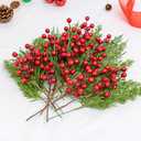 DIYFLORU 30 PCs Christmas Picks Winter Christmas Tree Stems 9.5 Inches Evergreen Pine Needle Branches 6.5 Inches Red Berry Picks for Craft Floral Arrangements Gift Wrapping Tree Decorations