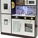 Wooden Play Kitchen Toy Set with Light, Kids Children Pretend Toy Kitchen Playset with Sink Play Toy,Oven Microwave,Toddler Cooking Set Toy for Ages 3+ Baby Girls Boys (Espresso)