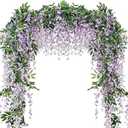 3Pcs 7.2Ft/ Piece Artificial Flowers Wisteria Garland Artificial Wisteria Vine Hanging Flower Greenery Garland for Home Garden Outdoor Wedding Arch Floral Decor (Purple)