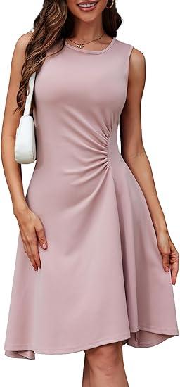 DRESSTELLS Cocktail Dresses for Women 2025 Semi Formal Wedding Guest Bridesmaid Aline Ruched Holiday Fit Flare Evening Party Dress Blush M