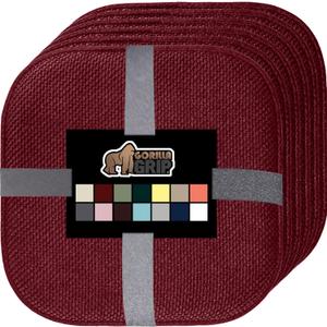 GORILLA GRIP Slip Resistant Chair Cushions, No Ties Required, Set of 6 Memory Foam Pads for Dining Room, Kitchen Table, Office, Rocking Chairs, Plush Seat Cover Cushion Pad, Home Decor, 16x16, Wine