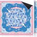 Mat with Rules, Blue Mahjong Mat for Table, 3MM Non-Slip Rubber Noise Reduction Mah Jong Mat, 32.7x32.7in Rolled No Creases Waterproof Mahjong Table Cloth for Mah Jong & Card Games