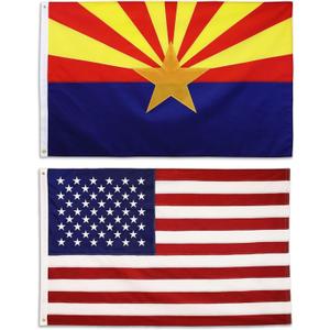 American and Arizona Flag Set 3x5 for Outdoors - Embroidered 210D Nylon Flags with Brass Grommets - 2 Pack