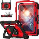 Scnioy Case for iPad 10th Generation 10.9 Inch (2022), iPad (A16) 11th Generation 11 Inch (2025), Rugged i Pad Case 10th Gen with 360Rotating Stand Screen Protector Pen Holder Shoulder Strap, Red