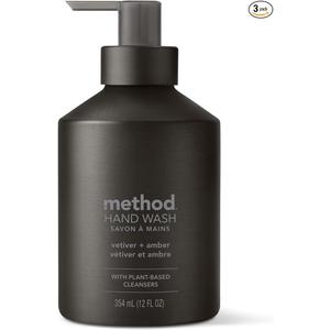 Method Gel Hand Soap, Vetiver + Amber, Reusable Black Aluminum Bottle, 12 oz (Pack of 3) Method Gel Hand Soap, Vetiver + Amber, Reusable Aluminum Bottles (3 x 12 oz) + Refill (34 oz)