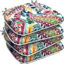 LVTXIII Set of 4 Outdoor Chair Cushions for Patio Furniture, Water Repellent Patio Chair Cushions 17"x16" with Ties, U-Shaped Dining Chair Pads for Garden Kitchen Use, Vigour Paisley