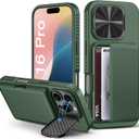 BXYJY for iPhone 16 Pro Wallet Case with Stand, Built-in Credit Card Holder (4-5 Cards), Protective Camera Cover, Military Grade Protection, Rugged Heavy Duty Men Women Case for iPhone 16Pro, Green