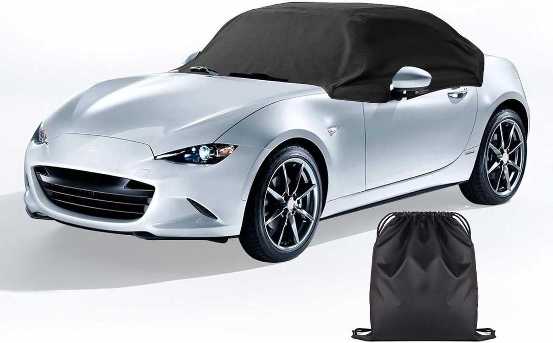 420D Oxford Half Car Cover Compatible with 2014-2023 Mazda Miata MX-5 Mk4 (ND Model only) Soft Top Roof Protector Half Cover, All Season Windproof Protection Snow Proof UV, Black