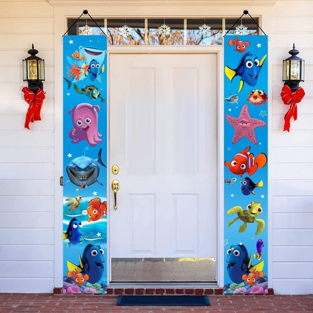 2Pcs Finding Nemo Birthday Porch Sign Door Hanging Banner Party Supplies for Finding Nemo Theme Door Decorations